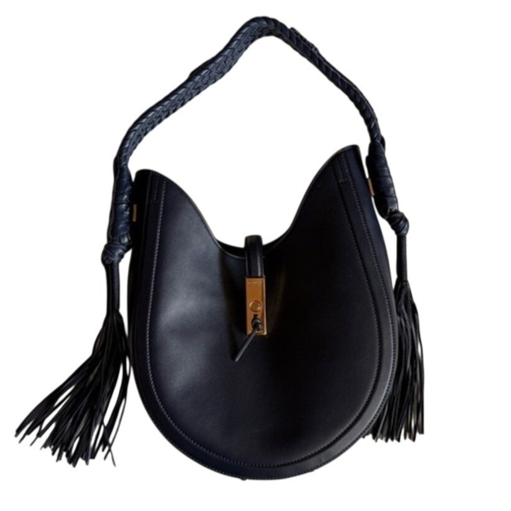 Altuzarra‎ Leather Bull Rope Ghianda Knot Tassel Navy Leather Hobo Bag, Navy